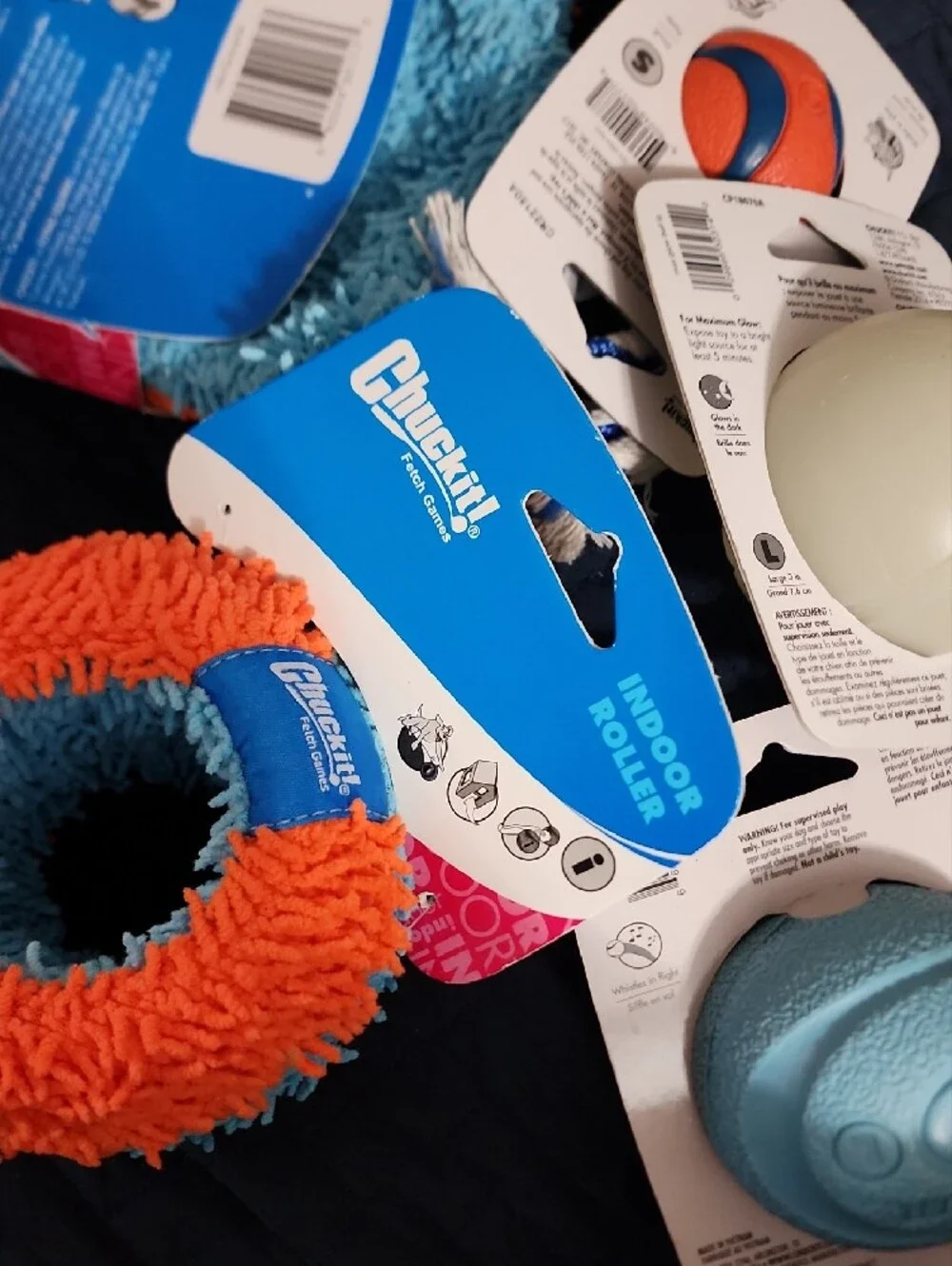 Orange & Light Blue Plush and Ball Dog Toy Bundle